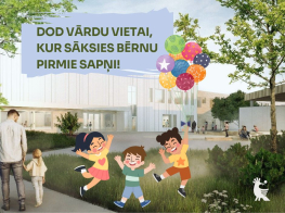 Vizuālis ar jaunu bērnudārzu un priecīgi bērni