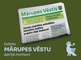 Tumši zaļš fons ar tekstu par informatīvā izdevuma aprīļa numura izdošanu