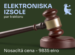 Zaļs fons ar uzrakstu Elektroniska izsole par traktoru