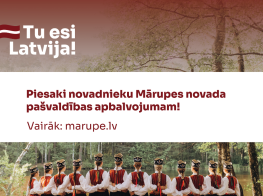 Krāsains vizuālis ar meitenēm tautastērpos un tekstu par apbalvojumiem