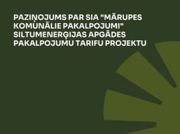 Tumši zaļš fons ar gaiši zaļu grafisko elementu un baltu tekstu par siltumenerģijas pakalpojumu tarifu