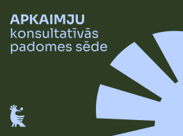 Tumši zaļš fons ar gaiši zilu grafiku un tekstu par apkaimju padomes sēdi