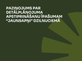 Tumši zaļš fons ar gaiši zaļu zīmējumu par detālplānojuma apstiprināšanu īpašumam “Jaunsapņi” Babītes pagasta Dzilnuciemā 