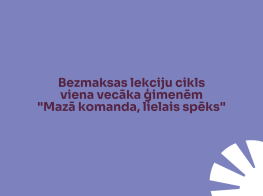 Violets fons ar violetiem burtiem un baltu simbolu