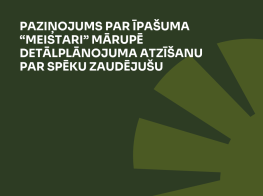 Tumši zaļš fons ar gaiši zaļu zīmējumu par īpašuma “Meistari” Mārupē detālplānojuma atzīšanu par spēku zaudējušu 