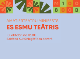 Zils fons ar krāsainu elementu grafiku un sarkaniem burtiem tekstu