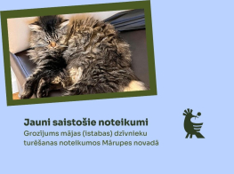 Gaiši zils fons ar tekstu par mājas dzīvnieku turēšanas noteikumu spēkā stāšanos