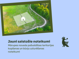 Gaiši zils fons ar tekstu par jaunajiem teritorijas kopšanas un būvju uzturēšanas noteikumiem