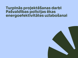 Gaiši zils fons un tumši zaļa grafika ar tekstu