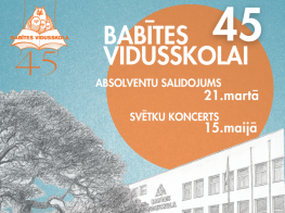 Vizuālis ar ziliem, oranžiem un baltiem elementiem