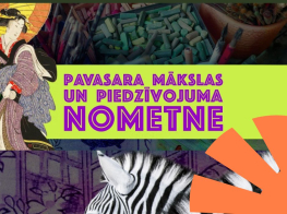 uz krāsaina fona teksts par pavasara mākslas nometni