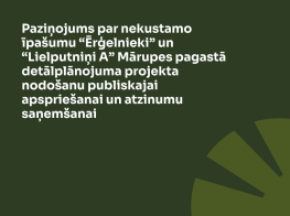 Tumši zaļš fons ar gaiši zaļu grafiku un baltu tekstu