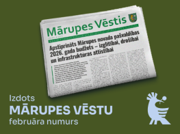 Tumši zaļš fons ar tekstu, ka ir izdots Mārupes Vēstis februāra numurs