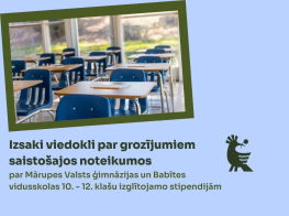 gaiši zils fons ar klases solu foto un tekstu par saistošo noteikumu projektu