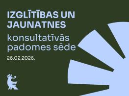 Zaļš fons ar ziliem burtiem un ziliem elementiem