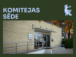 Tumši zaļš fons ar gaišas ēkas foto un teksta grafiku