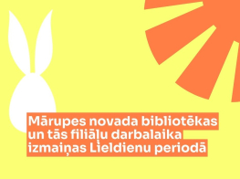 uz dzeltena fona balts zaķis un ar oranžu izcelts informatīvs