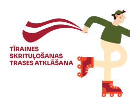 gaišs fons ar krāsainu elementu un teksta grafiku