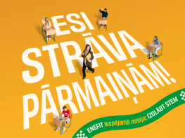 Oranža afiša ar tekstu